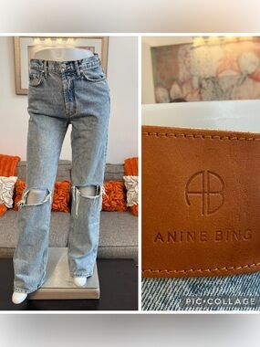 ❣️ANINE BING Kat Jeans High Waist in Light Blue Destructed $229 MSRP❣️